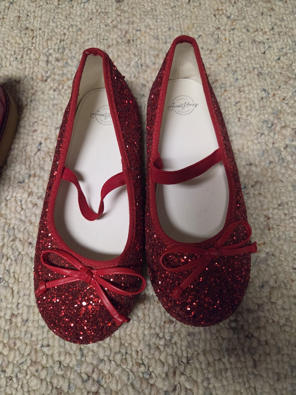 SweetHoney Red Glitter Bow Mary Jane Flats for Kids